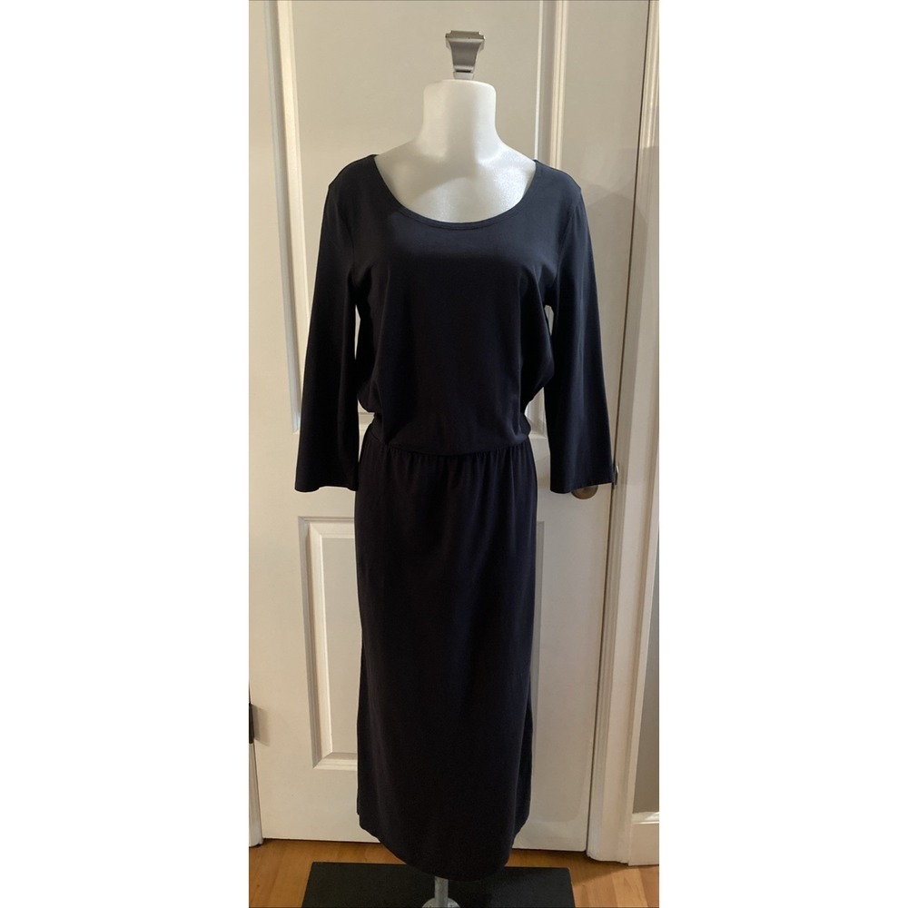 Garnet‎ Hill Black Organic Pima Cotton Blend Easy Knit Midi Dress Size Small